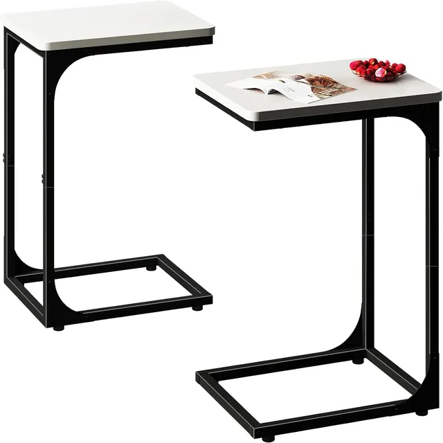 QEEIG C-Shaped Side Tables (Set of 2) — White & Black