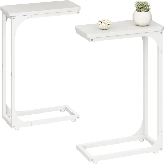 QEEIG Narrow C-Shaped Side Tables (Set of 2) — White