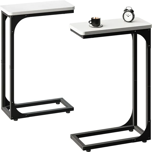 QEEIG Narrow C-Shaped Side Tables (Set of 2) — White & Black