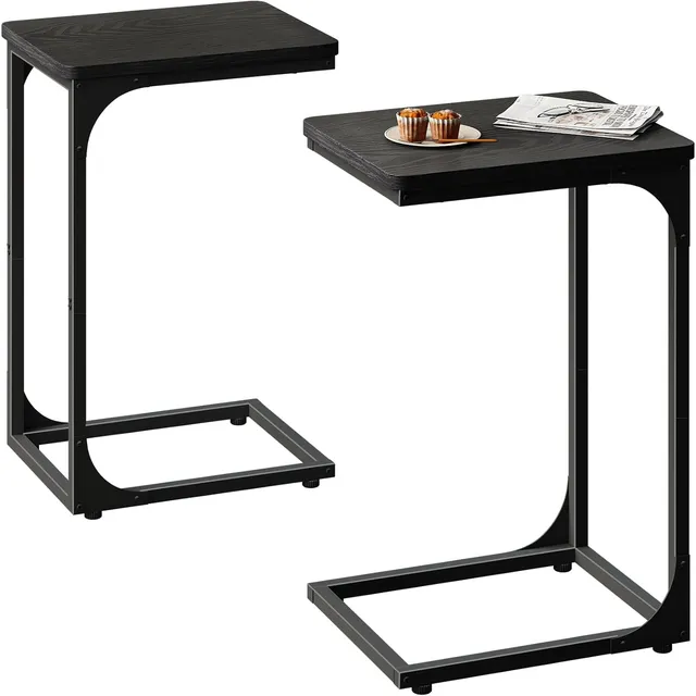 QEEIG C-Shaped Side Tables (Set of 2) — Black