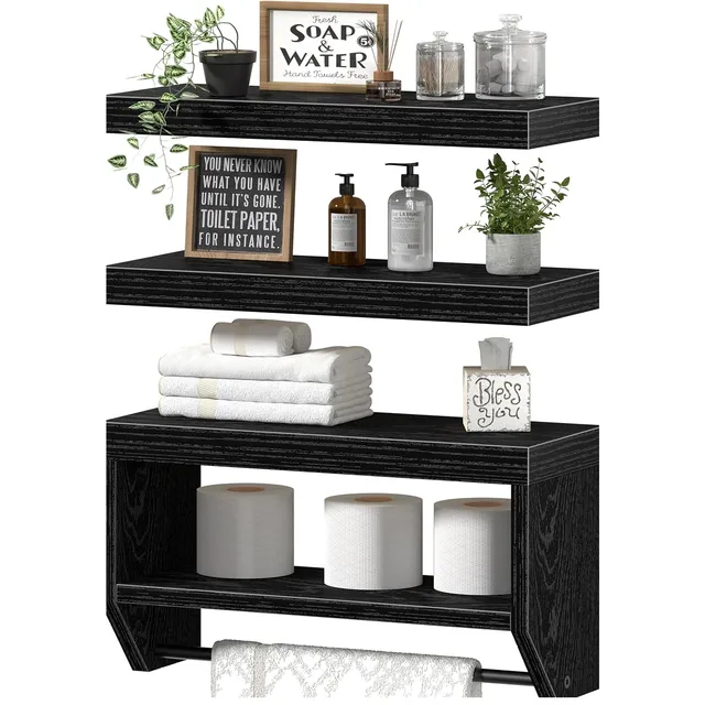 QEEIG Bathroom Wall Shelf Set with Storage Box — Black
