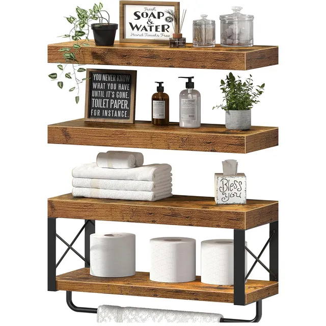 QEEIG Over-Toilet Shelf Set with X-Frame — Rustic Brown